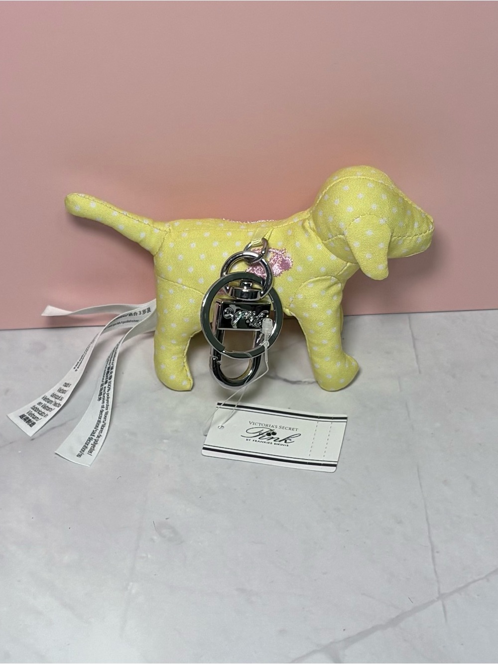 💛 PINK Victoria's Secret by Frankies Bikinis Yellow Polka Dot Keychain Bag Charm